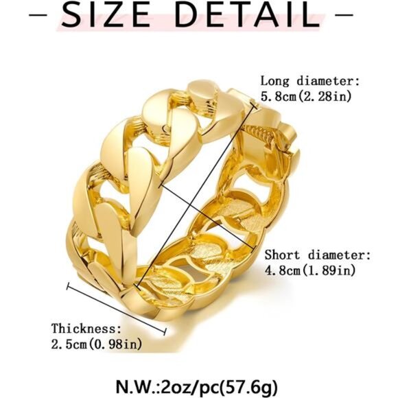 Chunky Gold Tone Bangle Bracelets for Women Thick Wide Hinged Cuff Bracelet - Picture 6 of 8